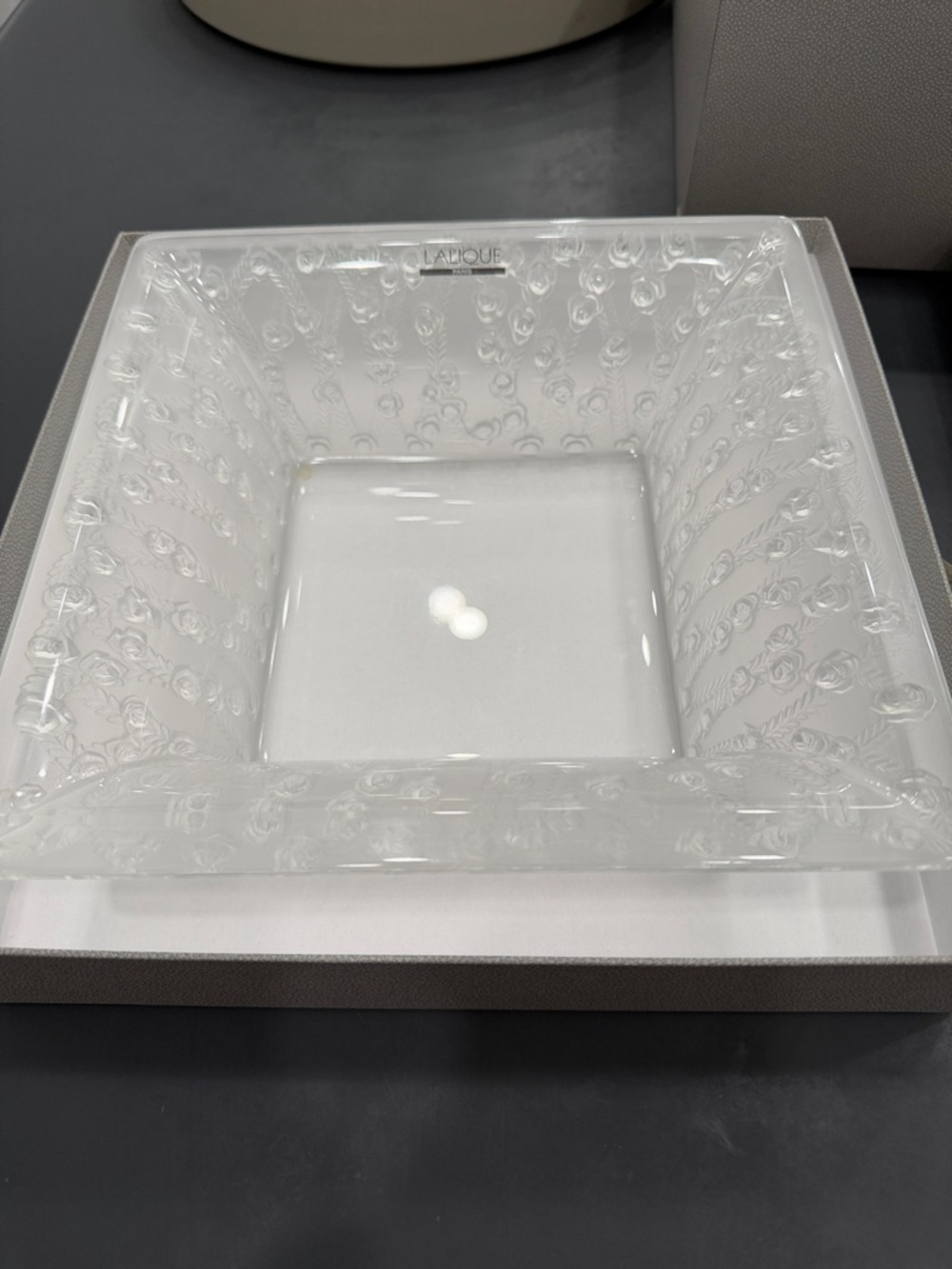 Lalique Clear Crystal Square Vanity Tray with Floral Motif